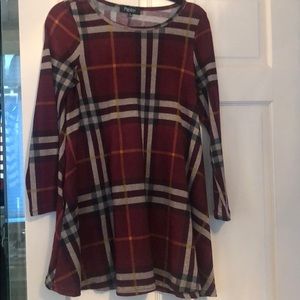 Plaid long sleeve tunic top with pockets